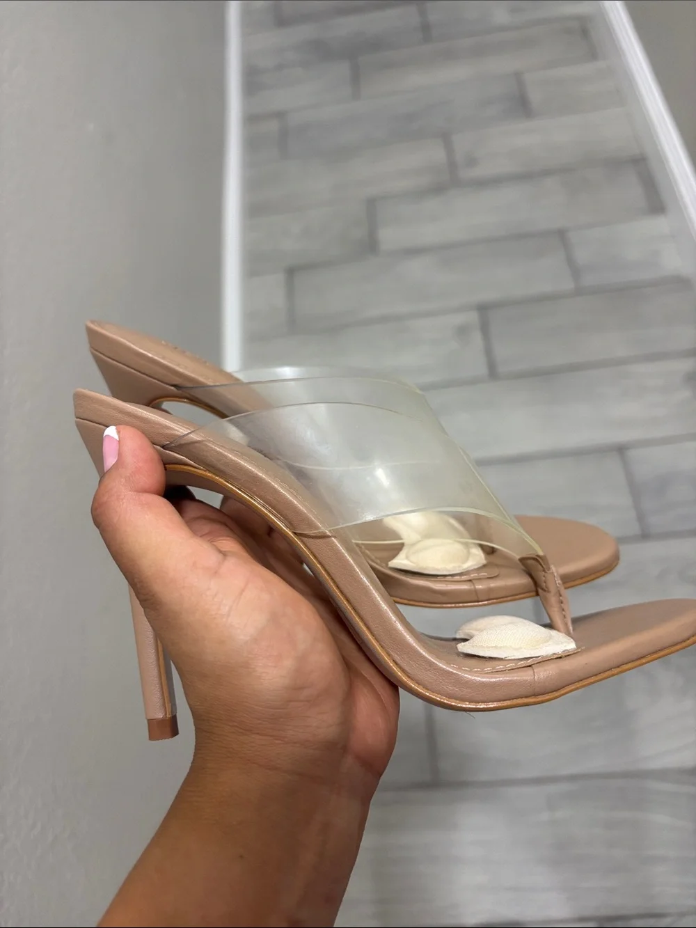 Steve Madden Clear Strap Tan Stiletto Heels
